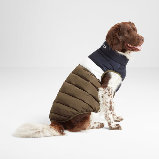 Fetch Padded Dog Coat - Faded Khaki/Dark Indigo/Optic White