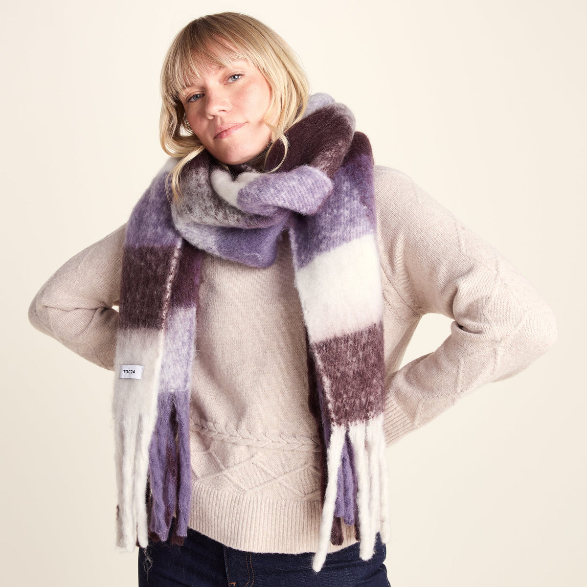 Freda Heavyweight Brushed Checked Blanket Scarf - Huckleberry Check - Image 2