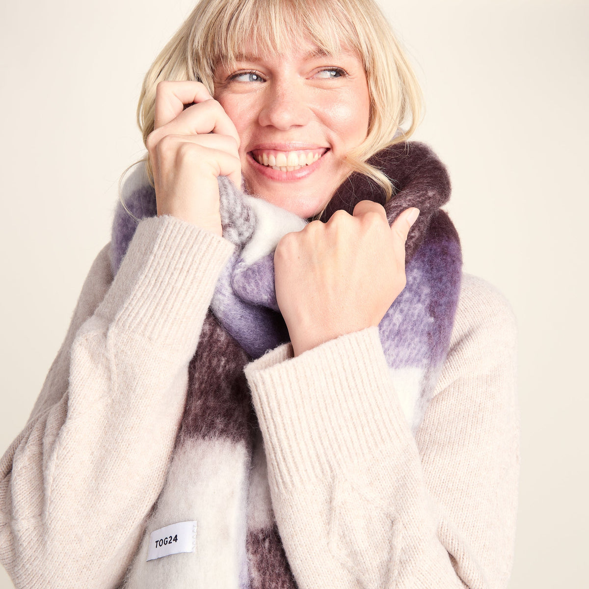 Freda Heavyweight Brushed Checked Blanket Scarf - Huckleberry Check - Image 3