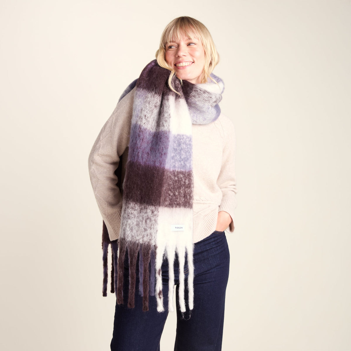 Freda Heavyweight Brushed Checked Blanket Scarf - Huckleberry Check - Image 4