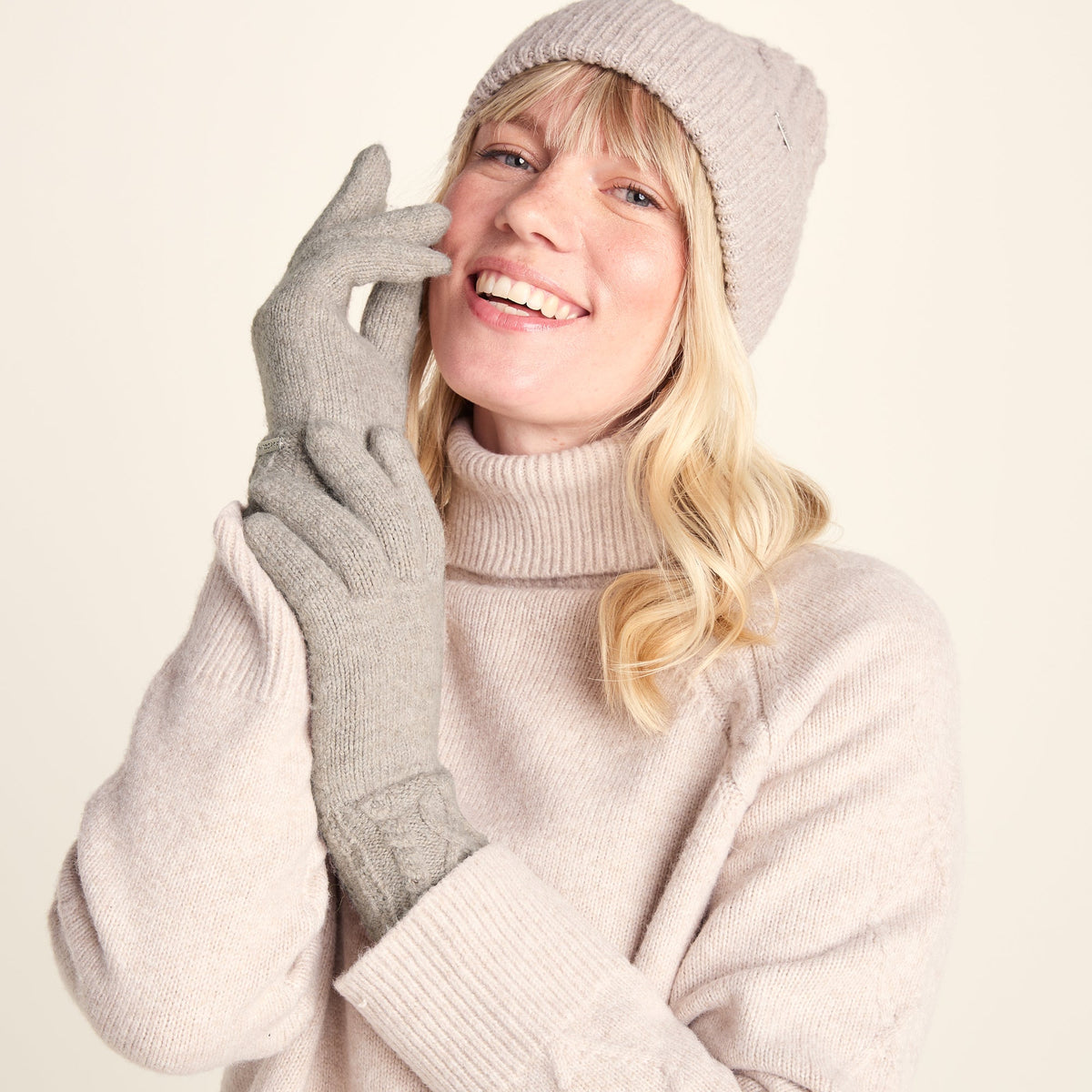 Georgia Supersoft Cable Knit Gloves - Simply Taupe - Image 2