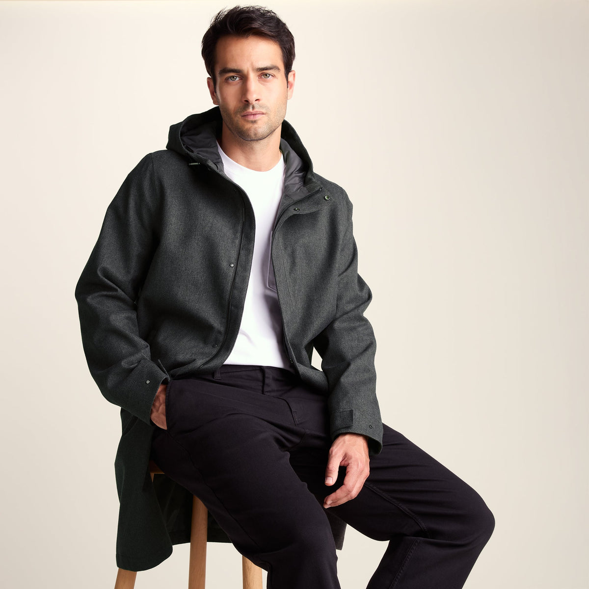 Henry Mens Waterproof Longline Coat - Charcoal Melange - Image 5