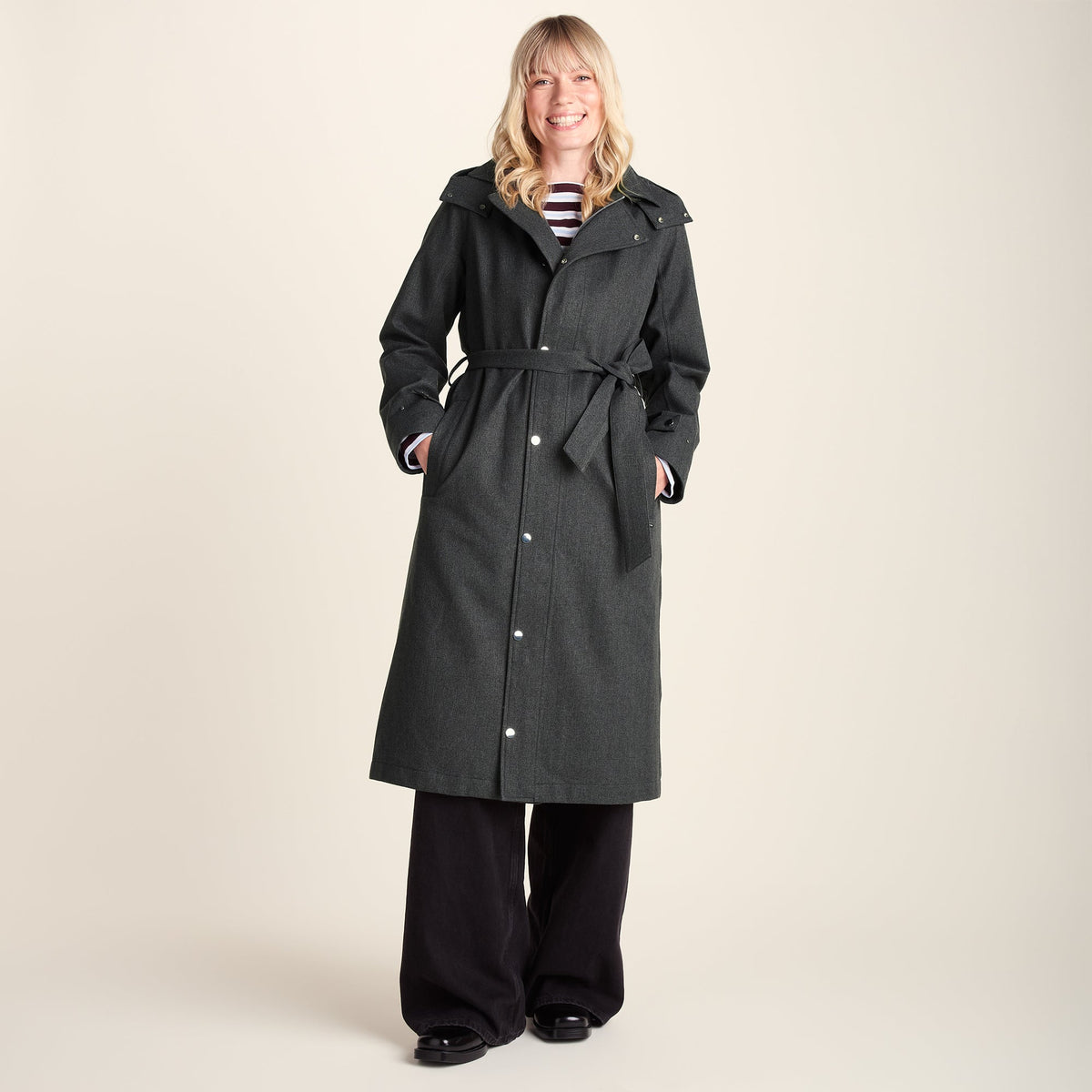 Jemima Womens Waterproof Longline Belted Trench Coat - Charcoal Melange - Image 3