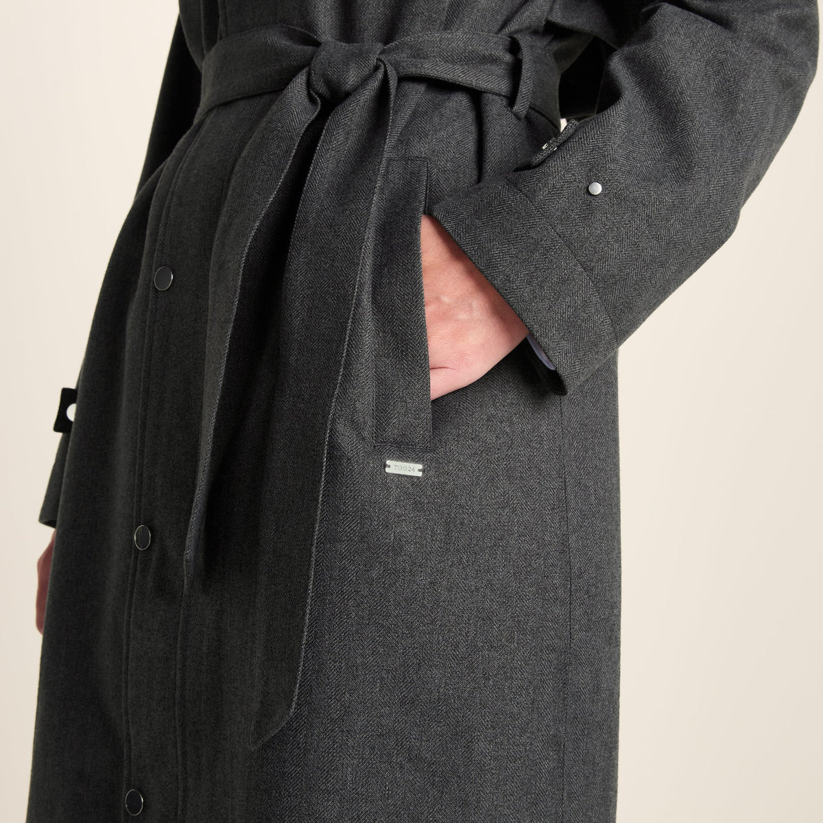 Jemima Womens Waterproof Longline Belted Trench Coat - Charcoal Melange - Image 10