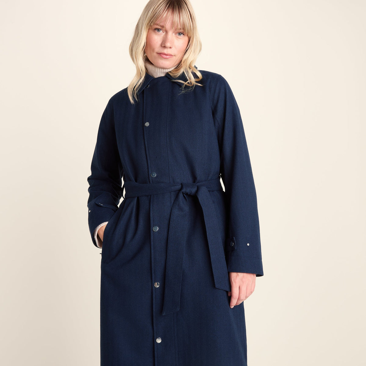 Jemima Womens Waterproof Longline Belted Trench Coat - Navy Melange - Image 14