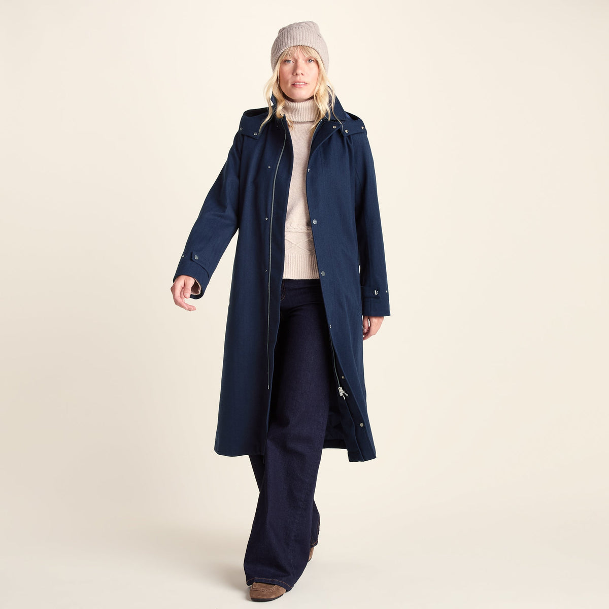 Jemima Womens Waterproof Longline Belted Trench Coat - Navy Melange - Image 17