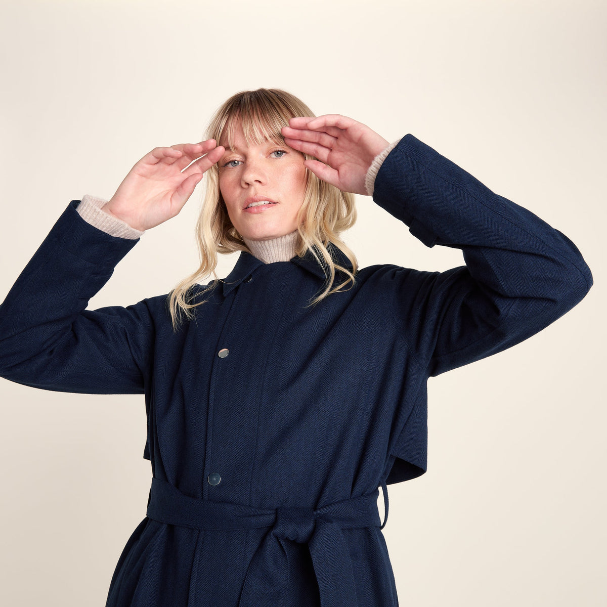 Jemima Womens Waterproof Longline Belted Trench Coat - Navy Melange - Image 6