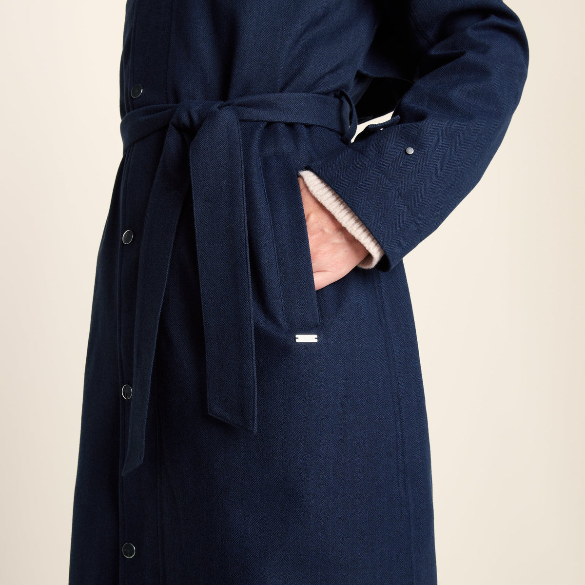 Jemima Womens Waterproof Longline Belted Trench Coat - Navy Melange - Image 8