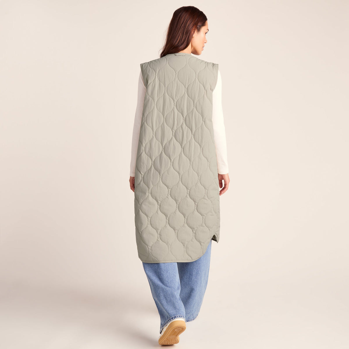 Jena Womens Relaxed Fit Long Insulated Gilet - Cool Beige - Image 4