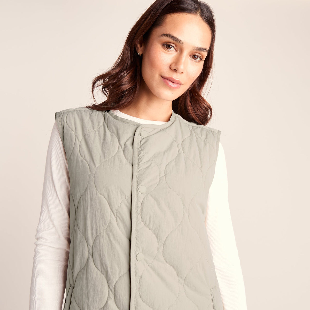 Jena Womens Relaxed Fit Long Insulated Gilet - Cool Beige - Image 7