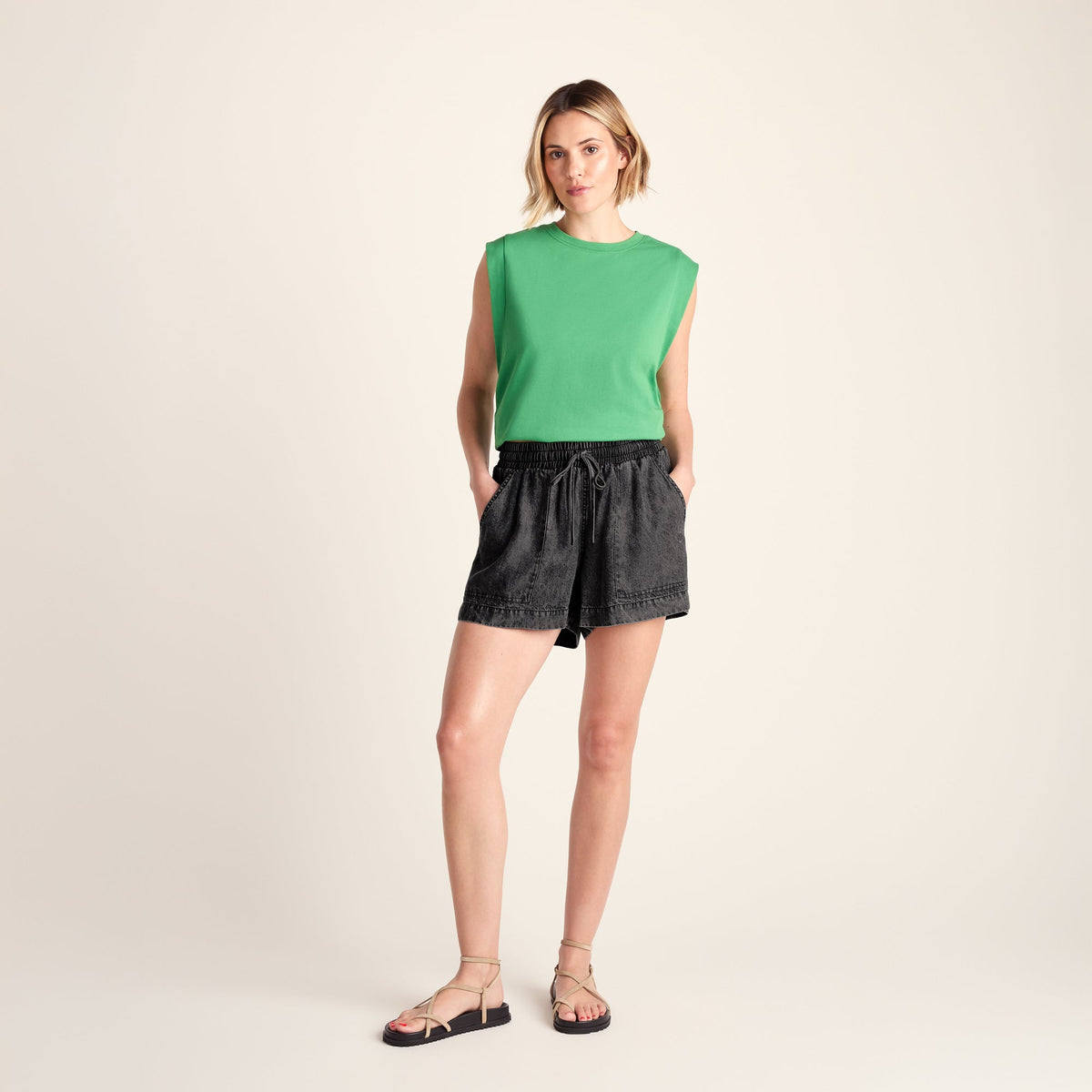 Jessica Womens Tencel Lyocel Shorts - Washed Black - Image 2