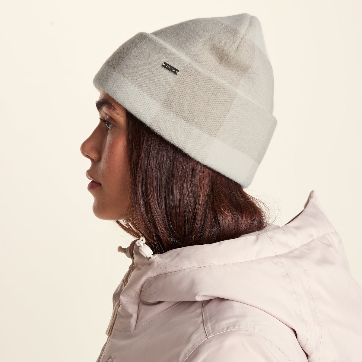 Kaz Supersoft Checked Knit Beanie - Simply Taupe Check - Image 2