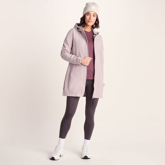 Keld Womens Long Shower Resistant Hooded Softshell Jacket - Dusky Pink