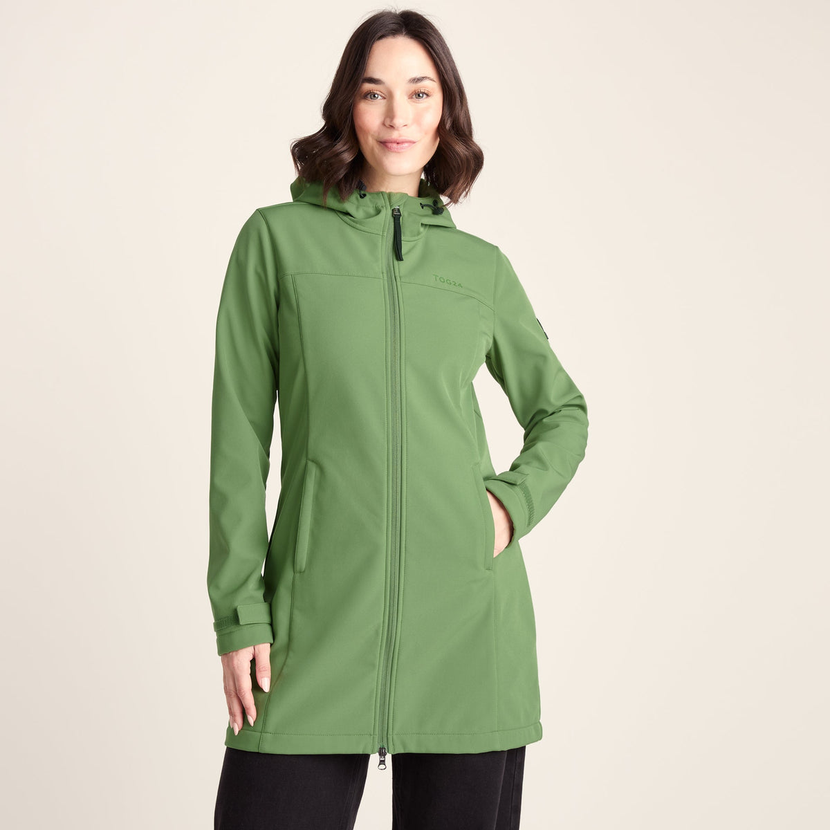 Keld Womens Long Shower Resistant Hooded Softshell Jacket - Dark Matcha - Image 3
