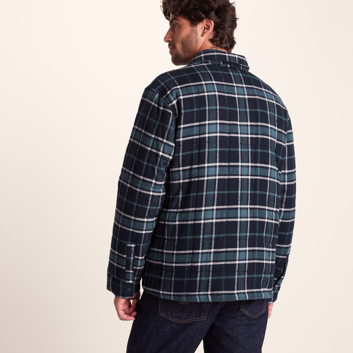 Kinsey Mens Quilted Flannel Shacket - Dark Indigo Check - Image 4