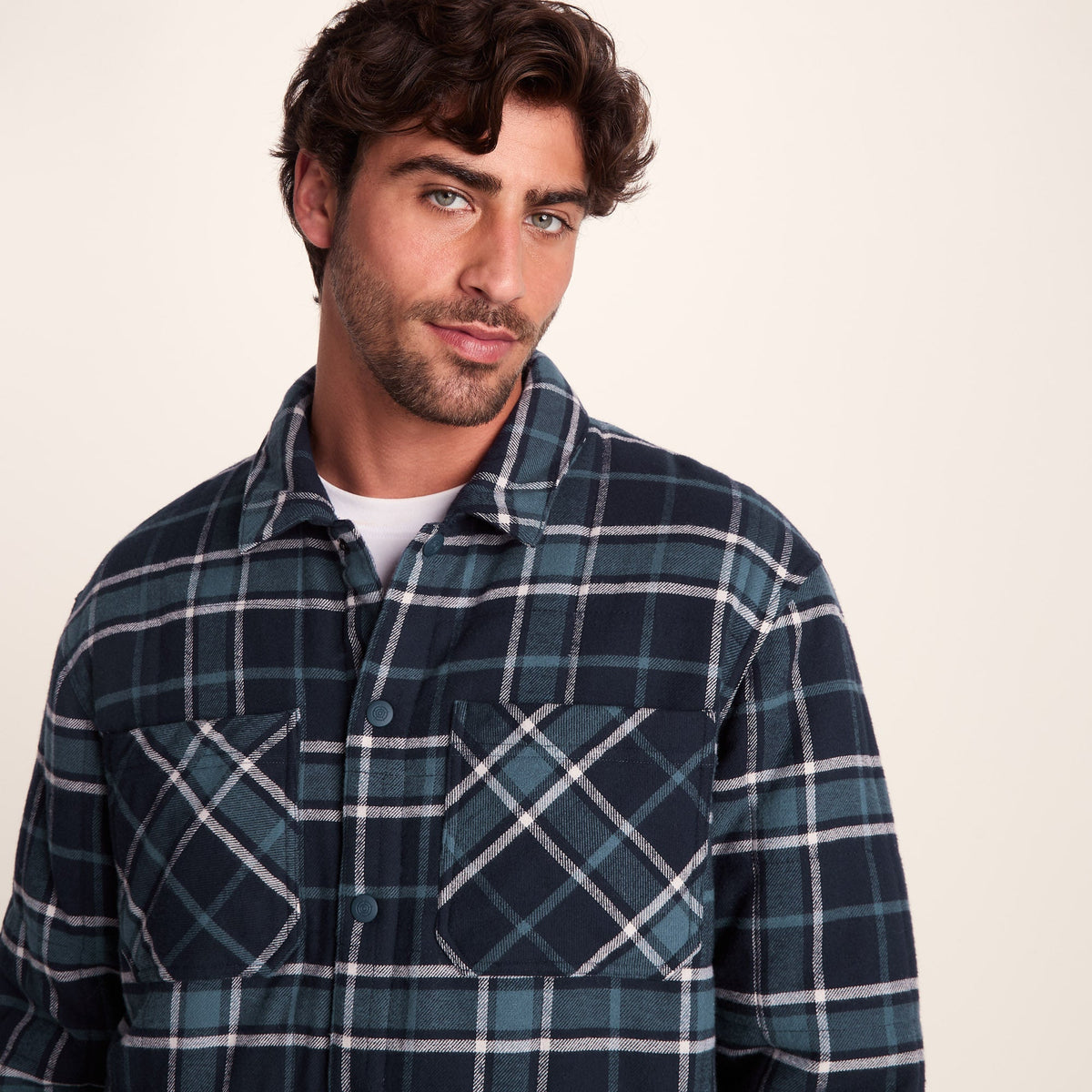 Kinsey Mens Quilted Flannel Shacket - Dark Indigo Check - Image 5