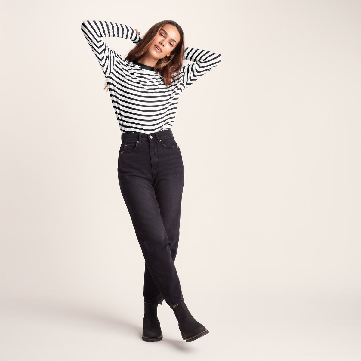 Kitty Womens Long Sleeve Striped T-Shirt - Washed Black Stripe - Image 3