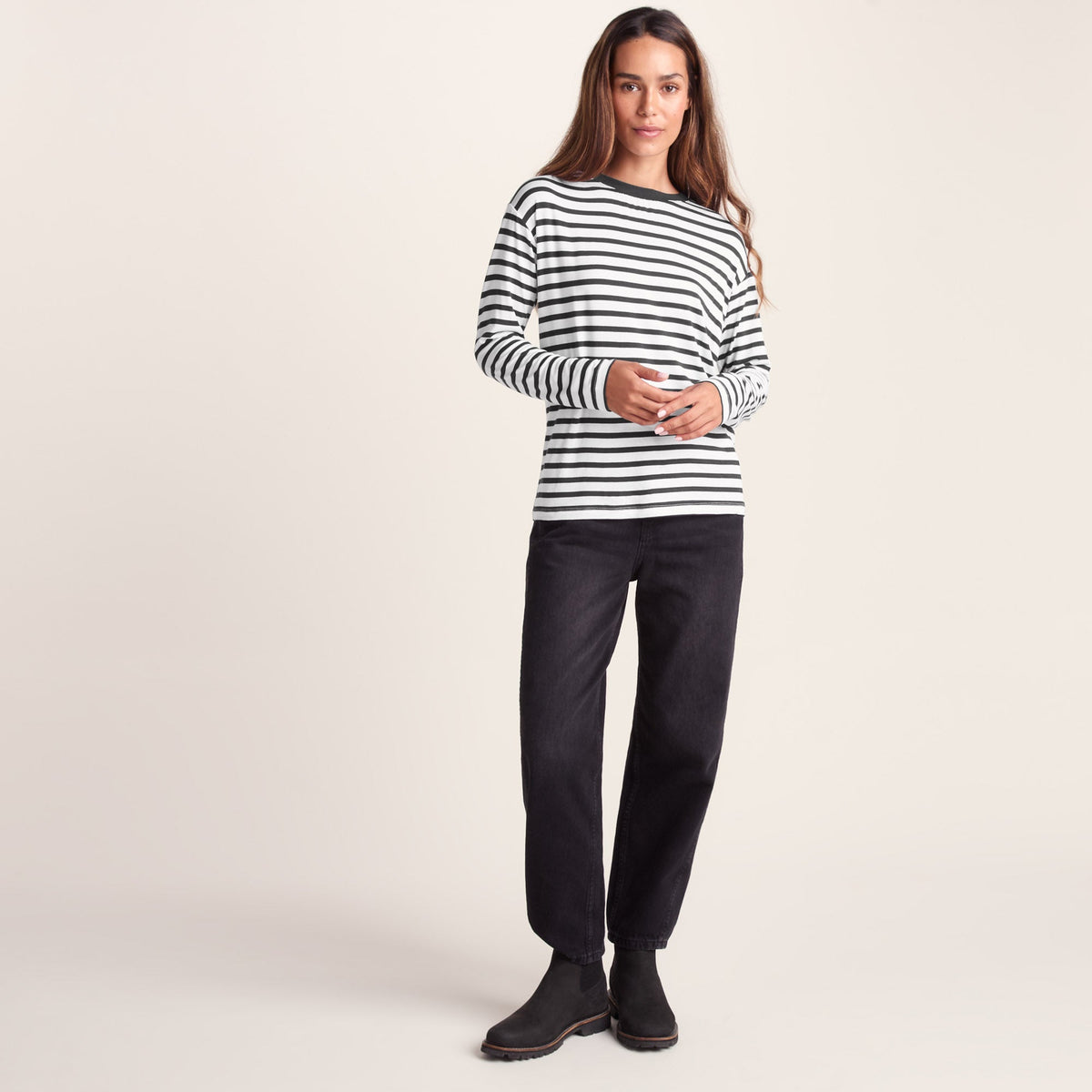 Kitty Womens Long Sleeve Striped T-Shirt - Washed Black Stripe - Image 6