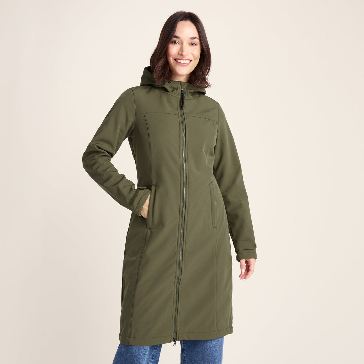 Marina Womens Long Water Resistant Softshell Jacket - Khaki - Image 2
