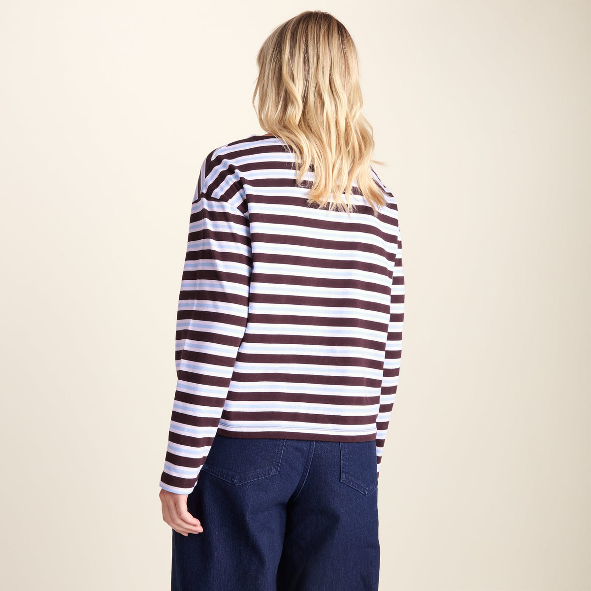 Misty Womens Supersoft Cotton Striped Boat Neck T-Shirt - Huckleberry Stripe - Image 4