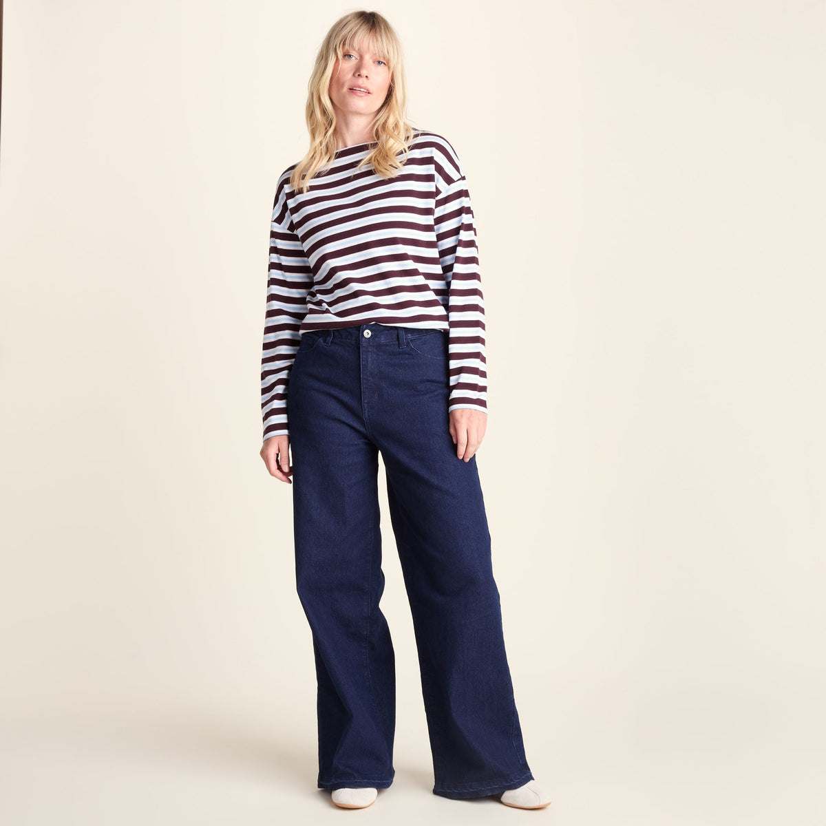 Misty Womens Supersoft Cotton Striped Boat Neck T-Shirt - Huckleberry Stripe - Image 7