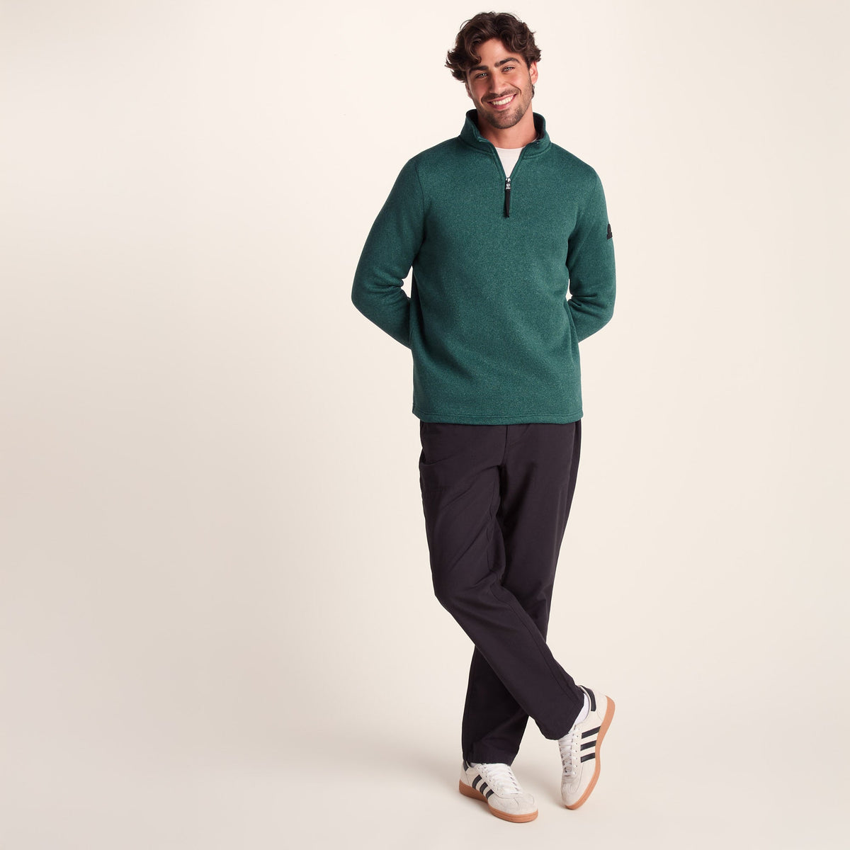 Pearson Mens Knitlook Quarter Zip Fleece - Dark Turquoise Marl - Image 2