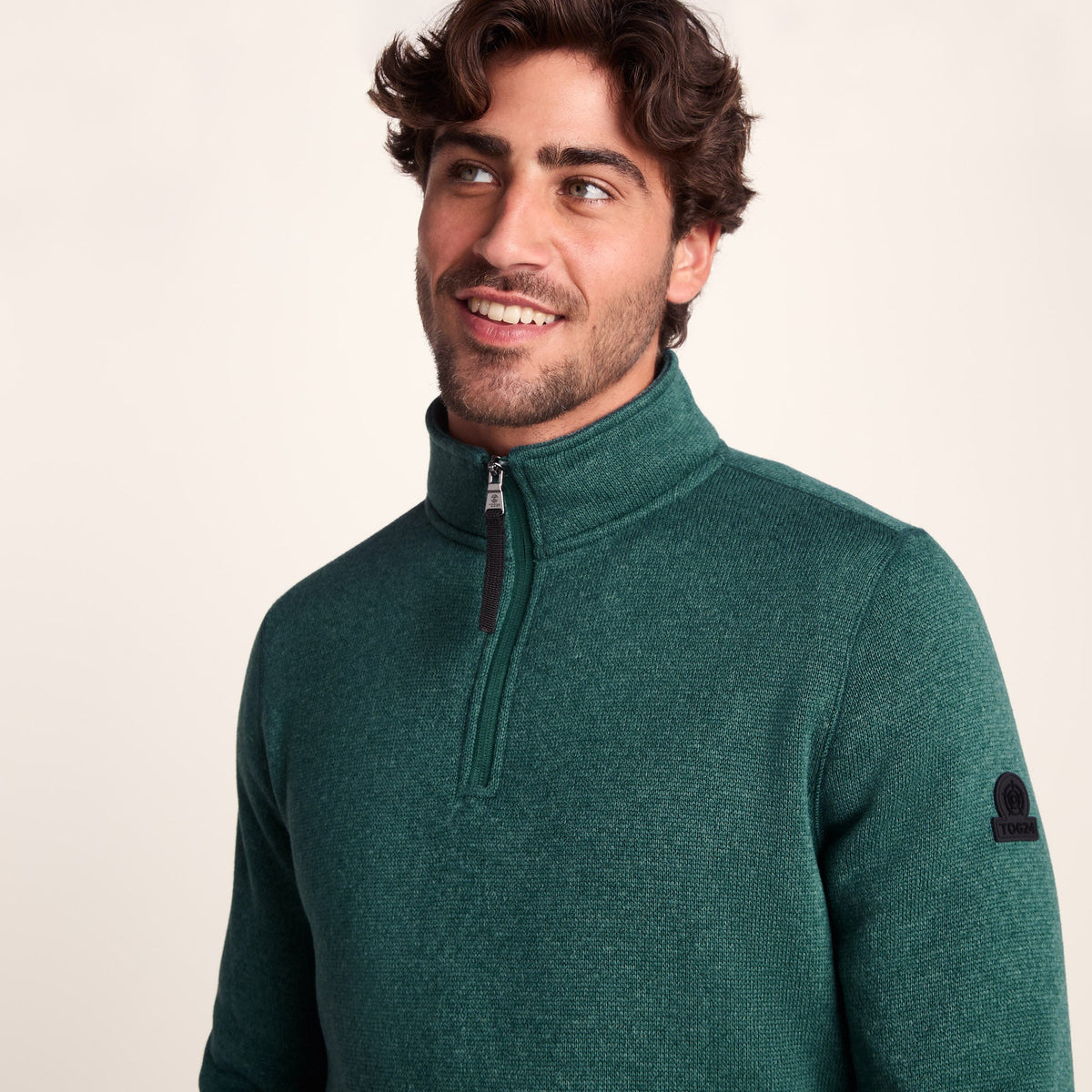 Pearson Mens Knitlook Quarter Zip Fleece - Dark Turquoise Marl - Image 6