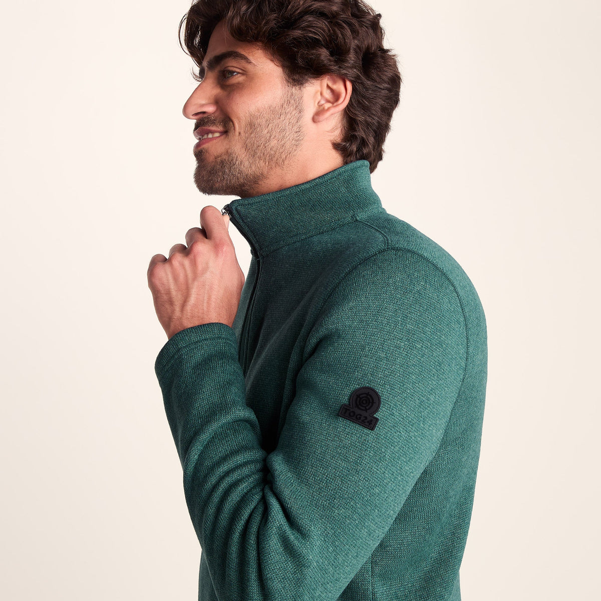 Pearson Mens Knitlook Quarter Zip Fleece - Dark Turquoise Marl - Image 7