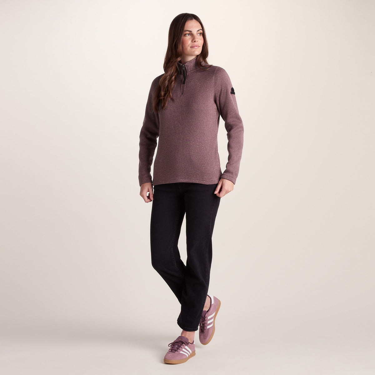 Pearson Womens Knitlook Quarter Zip Fleece - Mauve Marl - Image 2