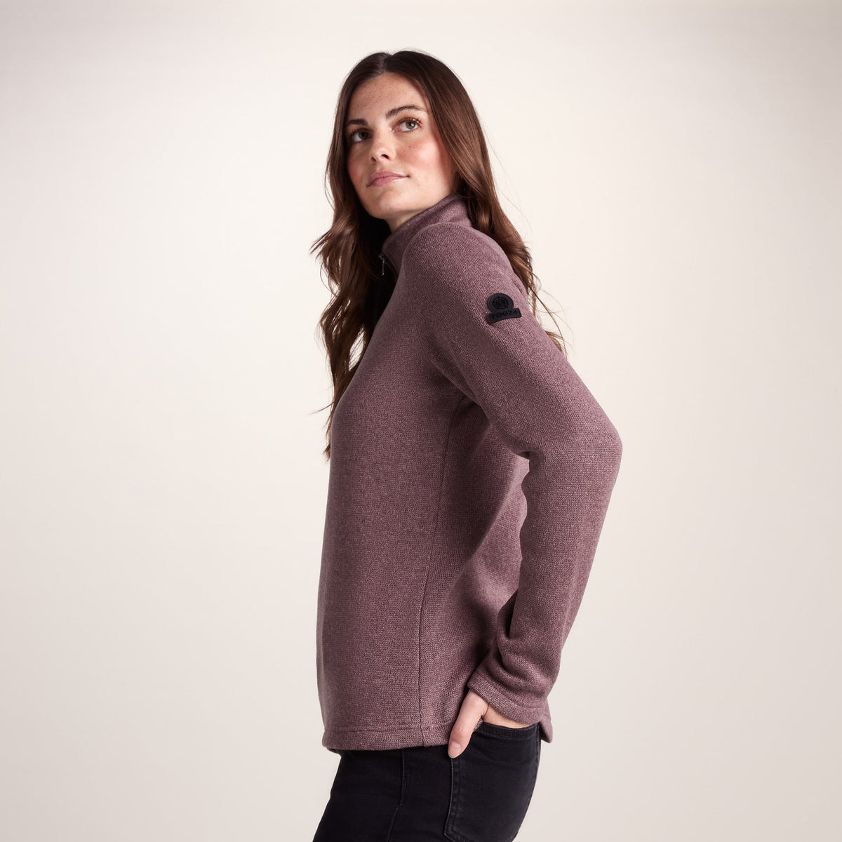 Pearson Womens Knitlook Quarter Zip Fleece - Mauve Marl - Image 4