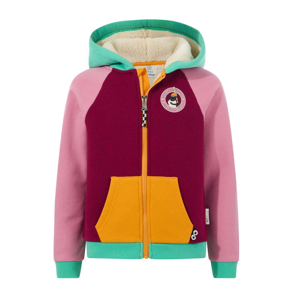 Portland Shaun the Sheep Kids Supersoft Sherpa Lined Hoodie - Candy Floss/Beetroot Red - Image 7