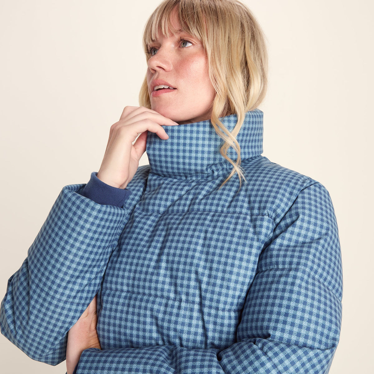 Radcliffe Womens Gingham Check Insulated Padded Jacket - Navy/Grey Gingham - Image 6