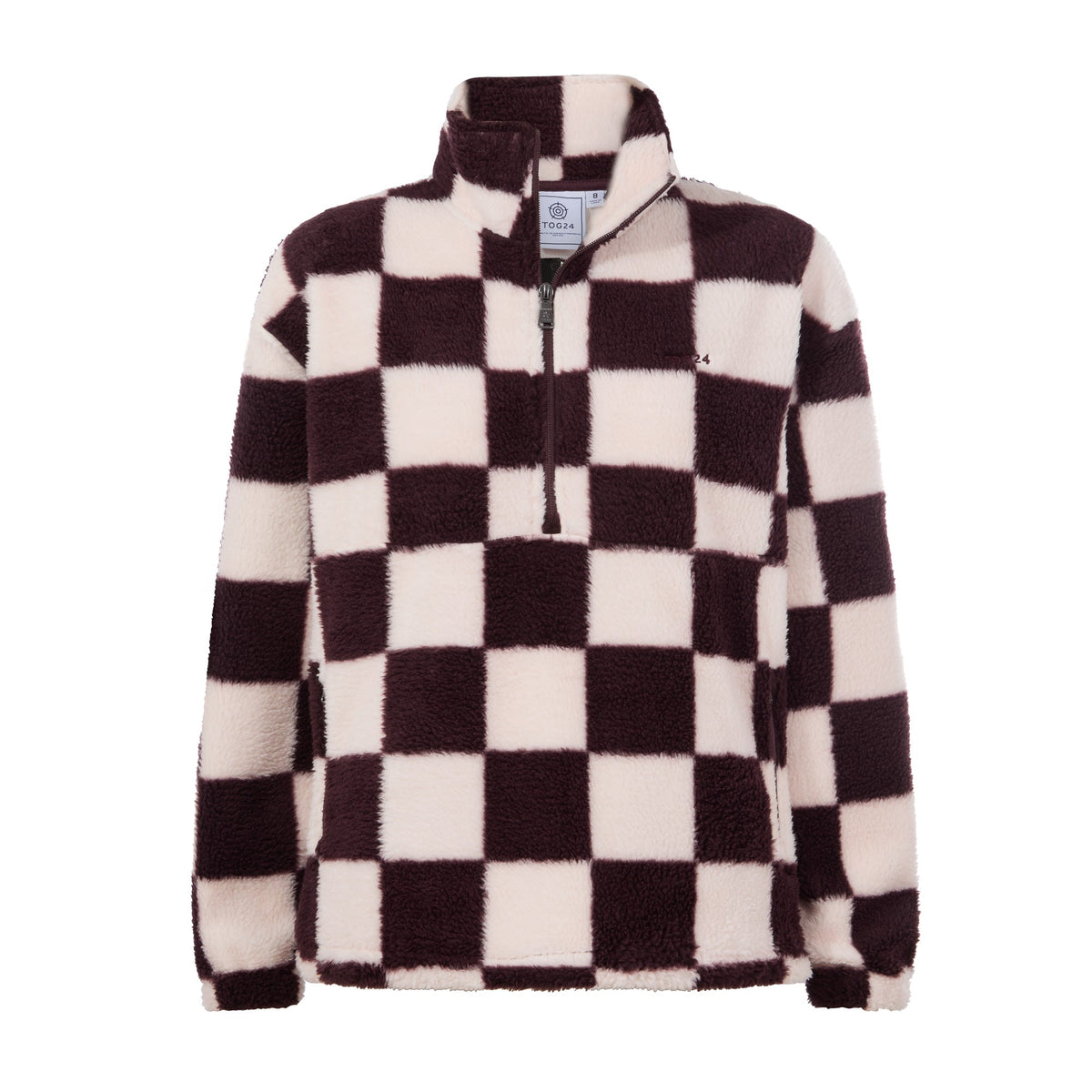 Sara Womens Relaxed Fit Sherpa Fleece Zip Neck - Huckleberry Checkerboard - Image 9