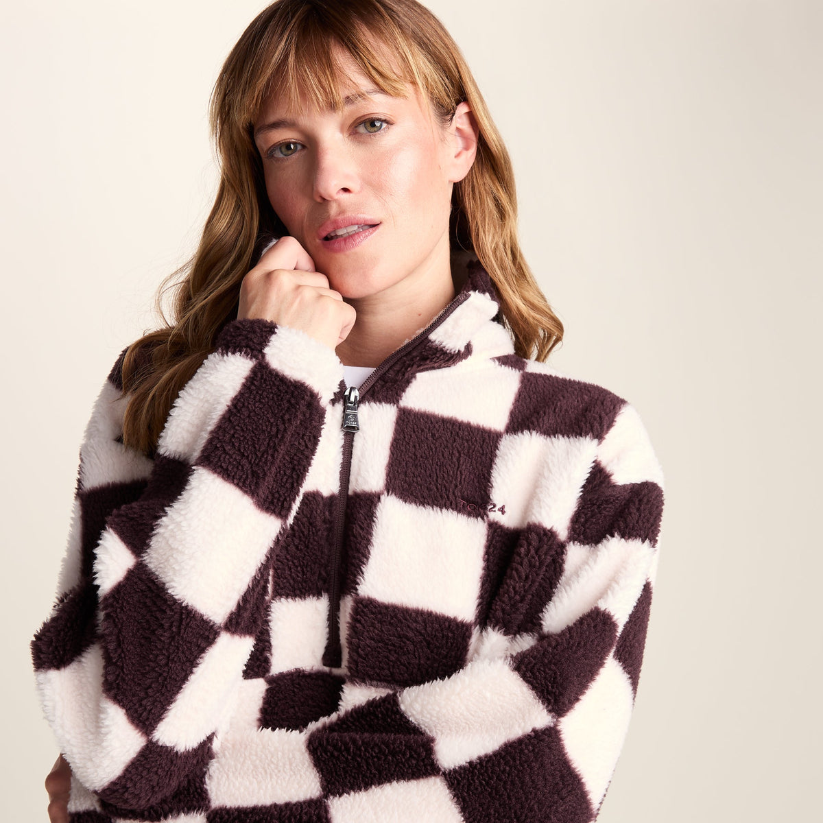 Sara Womens Relaxed Fit Sherpa Fleece Zip Neck - Huckleberry Checkerboard - Image 6