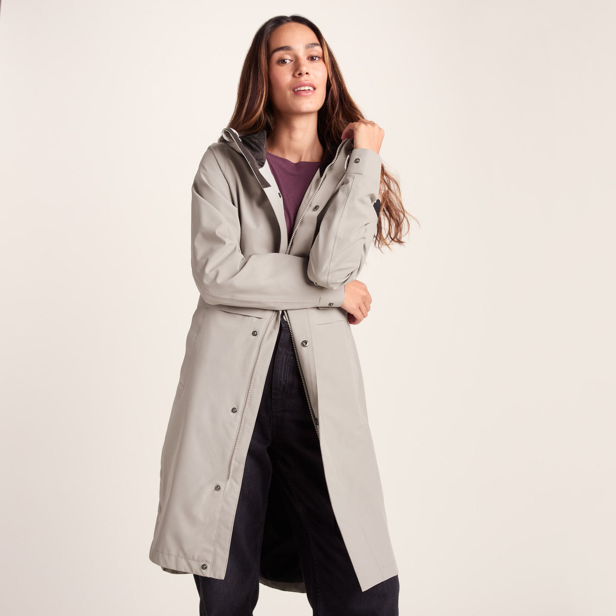 Saunter Womens Long Waterproof Jacket - Dark Taupe - Image 7