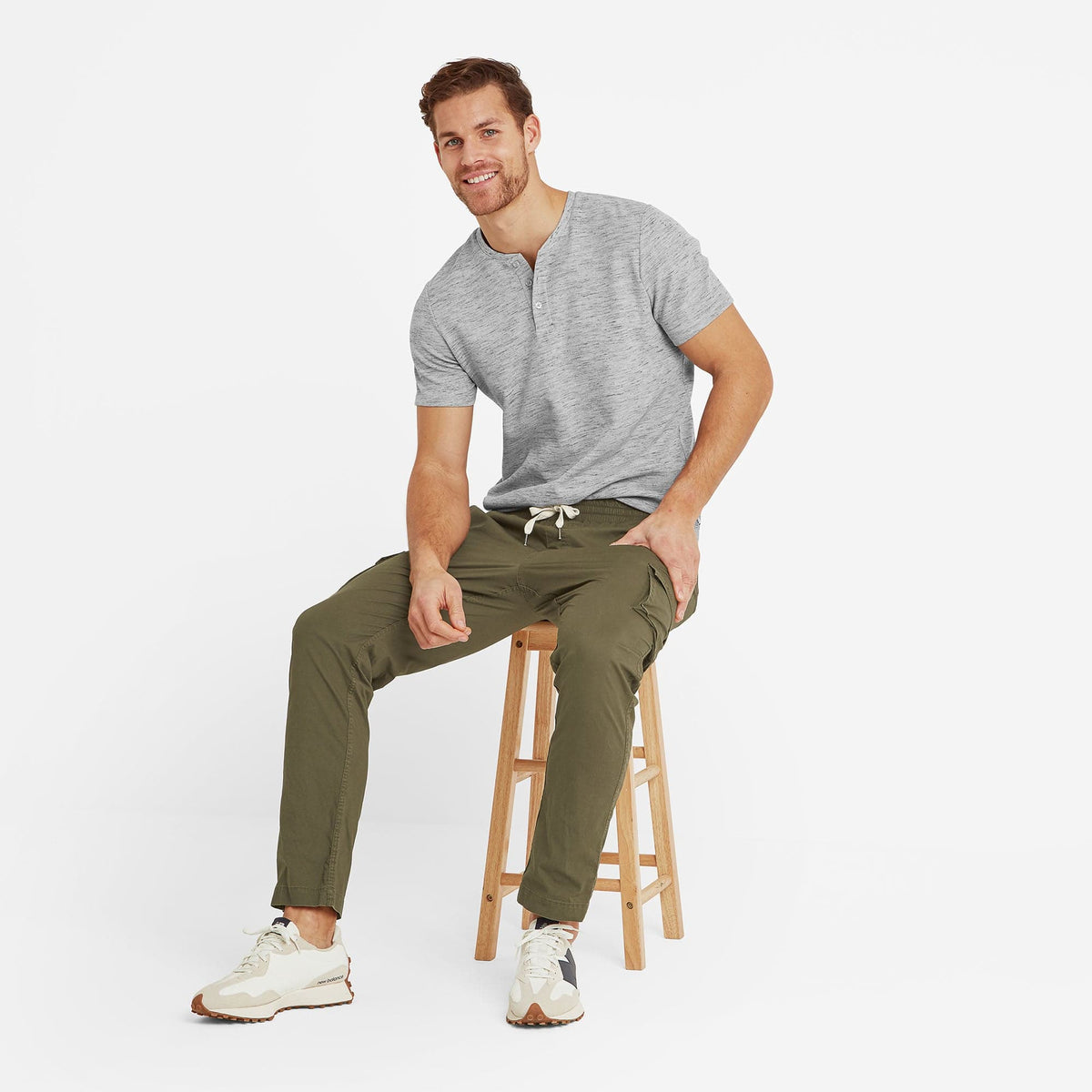 Silas Mens Cargo Trousers - Khaki - Image 4