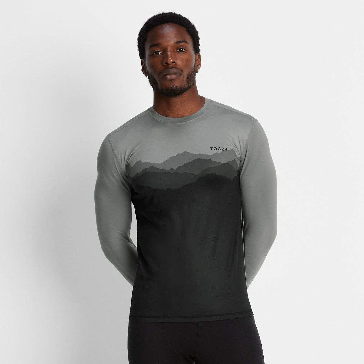 Snowdon Mens Thermal Crew Neck Base Layer - Grey Mountain Print - Image 6
