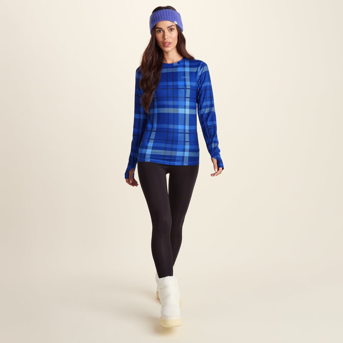 Snowdon Womens Thermal Crew Neck Base Layer - Cobalt Check - Image 2