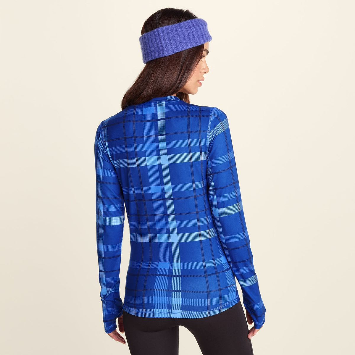 Snowdon Womens Thermal Crew Neck Base Layer - Cobalt Check - Image 3