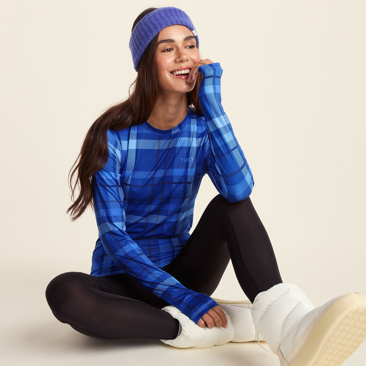 Snowdon Womens Thermal Crew Neck Base Layer - Cobalt Check - Image 4