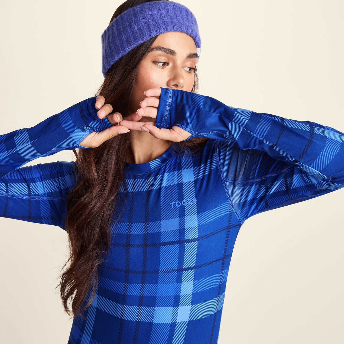 Snowdon Womens Thermal Crew Neck Base Layer - Cobalt Check - Image 5