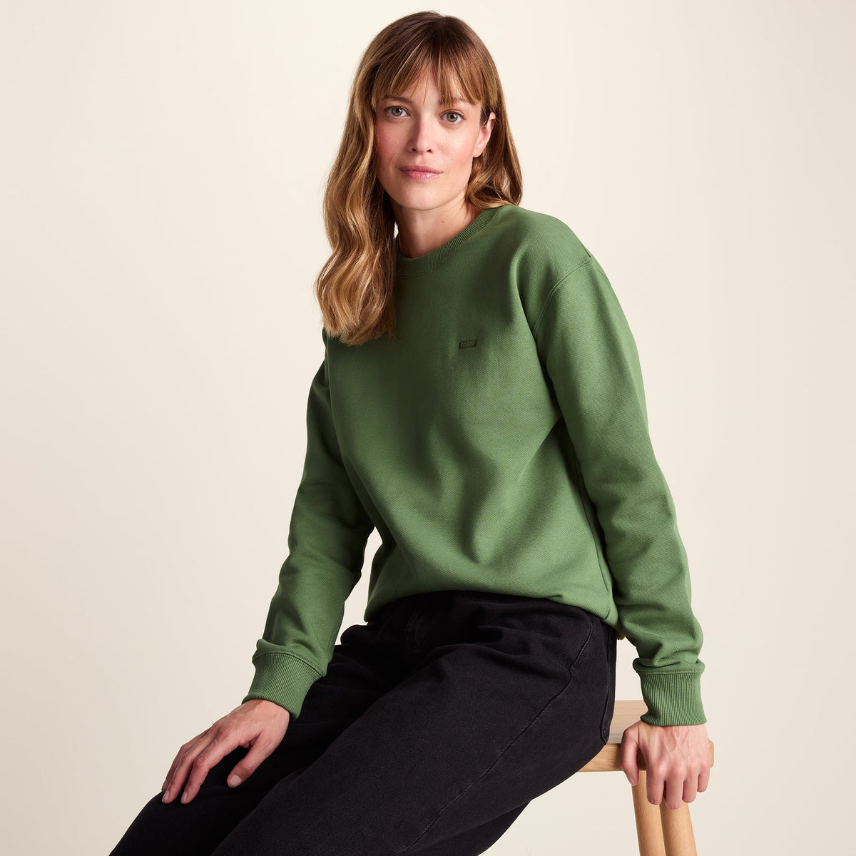 Tia Womens Heavyweight 100% Cotton Crew Neck Sweatshirt - Dark Matcha - Image 4