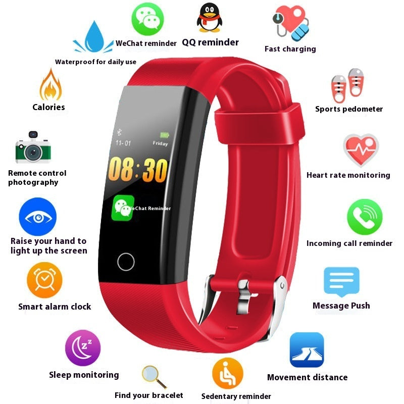 Men & Women Smart Blood Pressure & Heart Rate Fitness Bracelet - Red