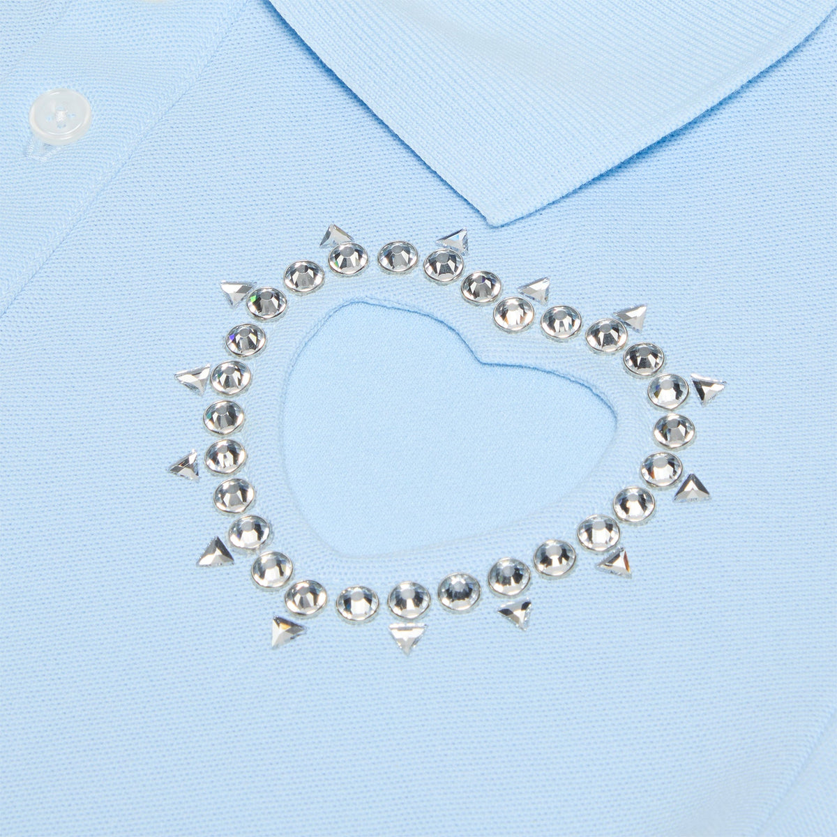 AREA Crystal Heart Cutout Cropped Polo (Baby Blue) - Image 3