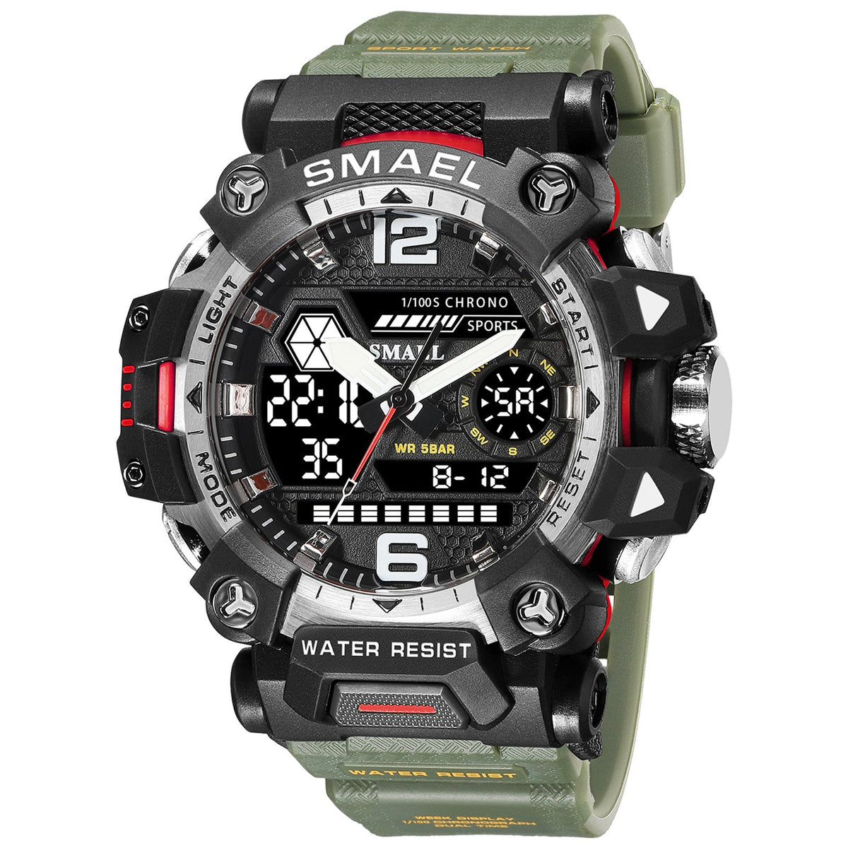 Luminous Waterproof Double Display Electronic Quartz Watch - 8072 Army Green