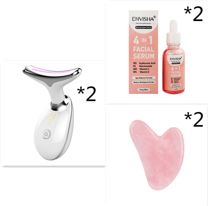 EMS Thermal LED Microcurrent Beauty Device Neck & Face Massager - White Set2