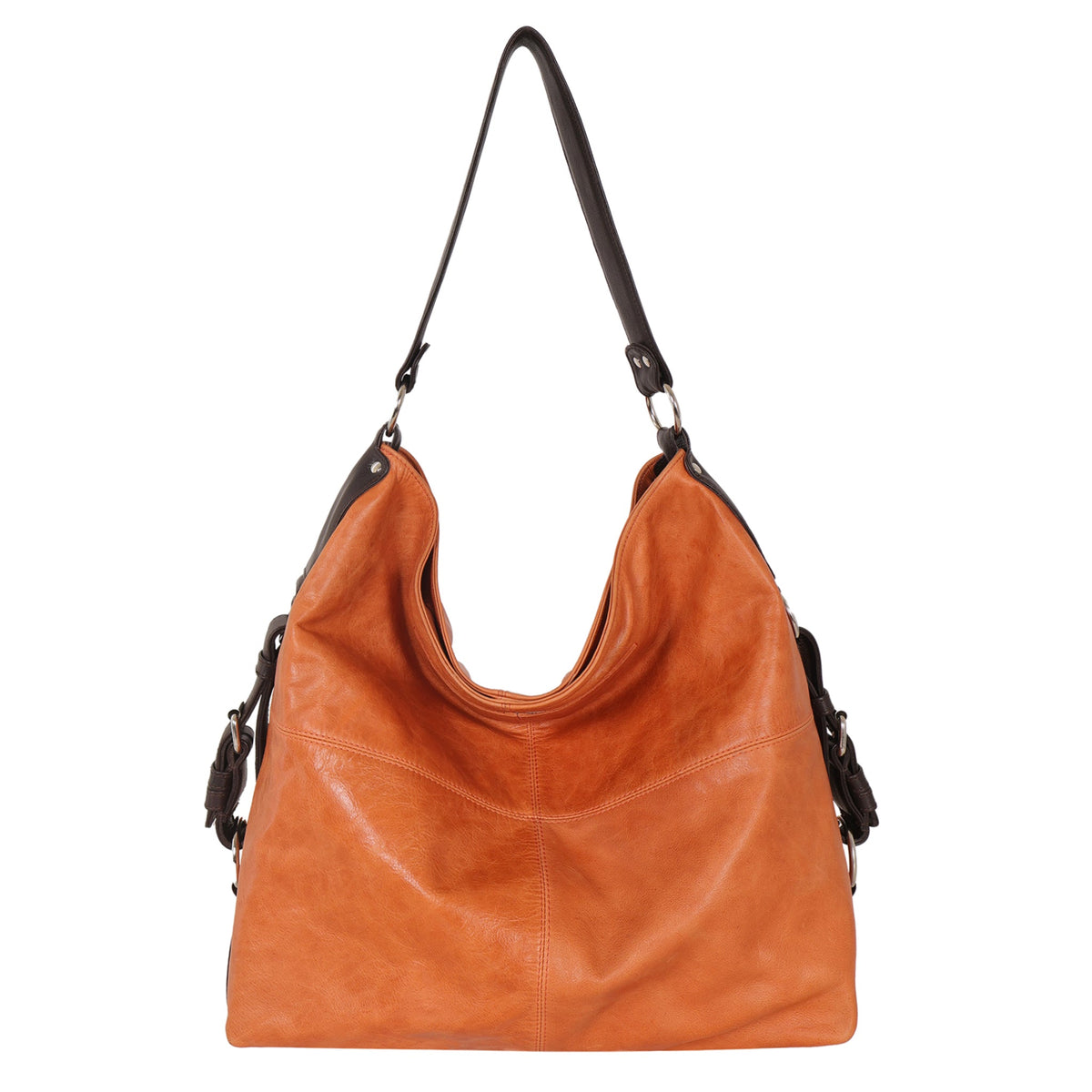 Simone Lg Leather Shoulder Bag - Orange