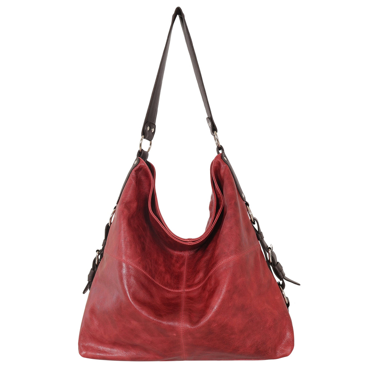 Simone Lg Leather Shoulder Bag - Ruby