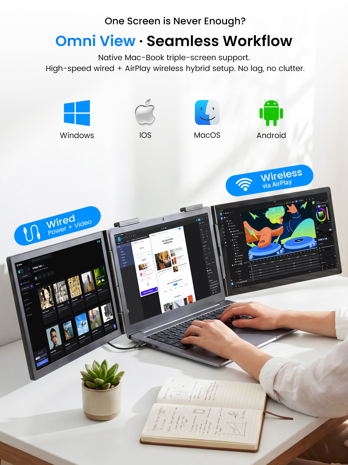 UPERFECT 14 Inch Wireless Triple Portable Monitor - Image 2