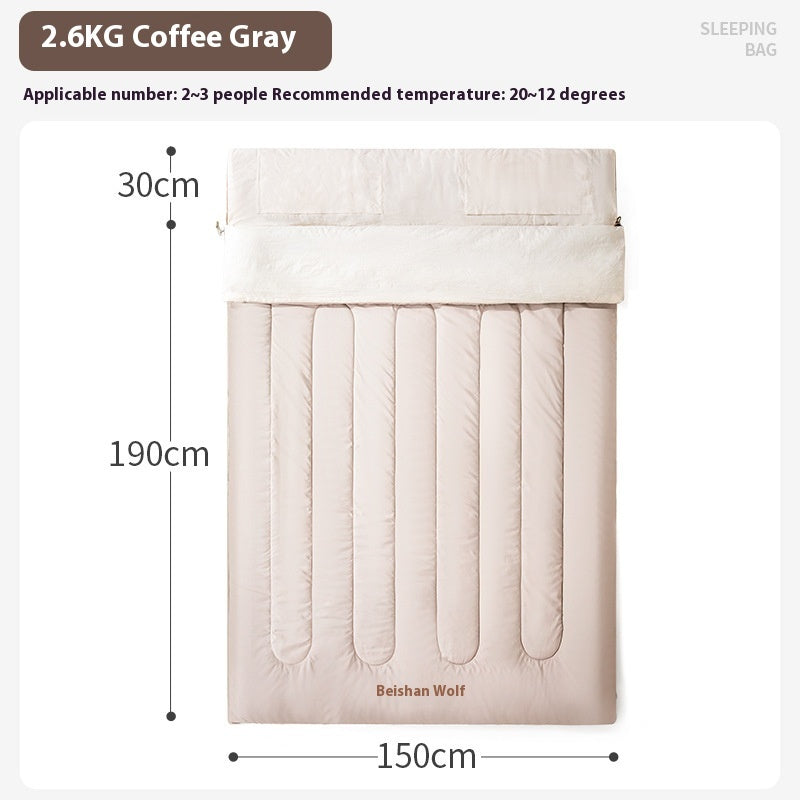 Thickened Camping Double Sleeping Bag - 2.6kg Coffee Gray